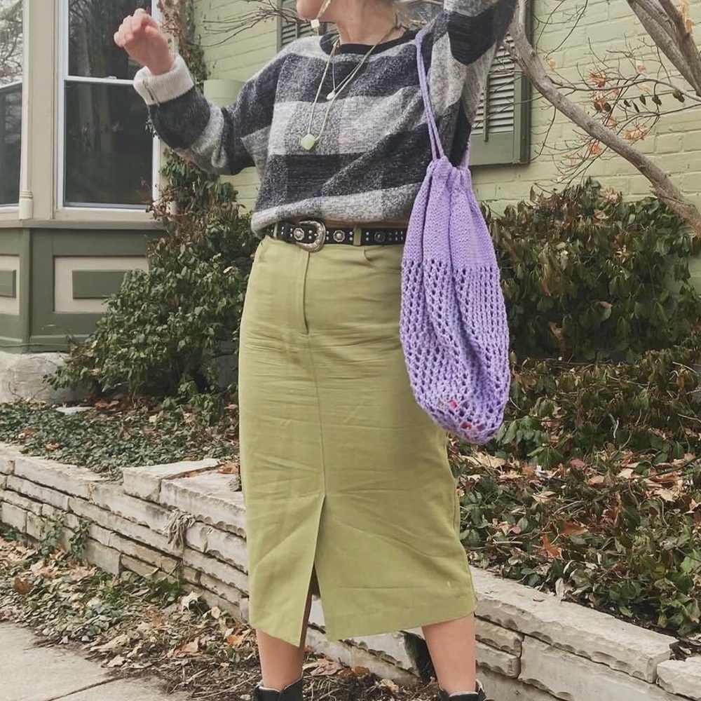 Vintage Light Olive Green/Sage Green Pencil Skirt